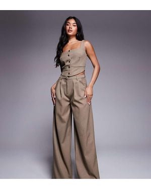 Kaiia Exclusive Pleat Detail Tailored Wide Leg Trouser Co-ord - Grey