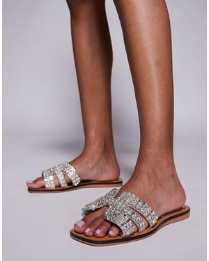 River Island Diamante Cut Out Flat Sandal - Brown