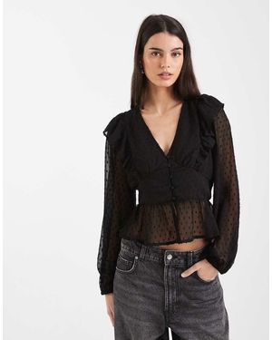 Wednesday's Girl Wednesdays Girl Chiffon Dobby Long Sleeve Top - Black