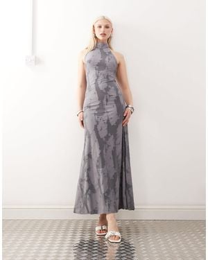 Weekday Halter Neck Jacquard Maxi Dress - Gray