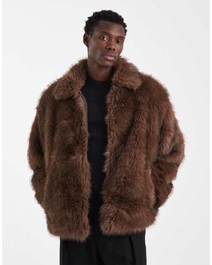 ASOS Faux Fur Harrington Jacket - Brown