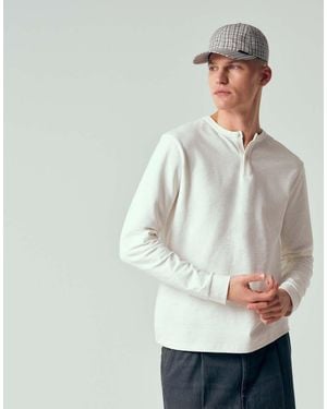 ASOS T-Shirt A Maniche Lunghe Regular Fit Color Panna Testurizzata Con Collo Serafino - Grigio