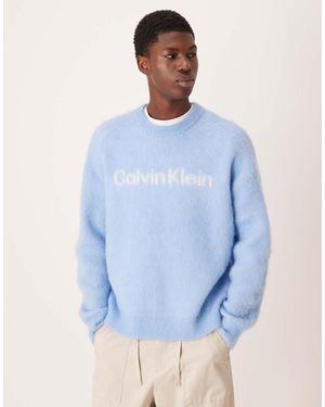 Calvin Klein Brushed Alpaca Logo Jumper - Blue