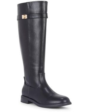 SEQWL Knee High Boots Block Heel With Round Toe And Buckle Detail - Blue