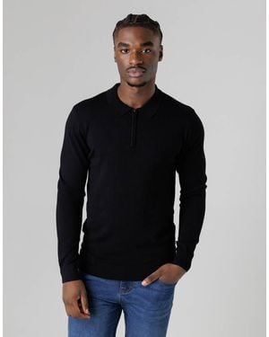 French Connection 1/2 Zip Long Sleeve Polo Shirt - Blue