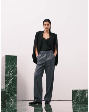ARKET Wool Mix Flannel Straight Leg Pants With Elastic Waist - Blue