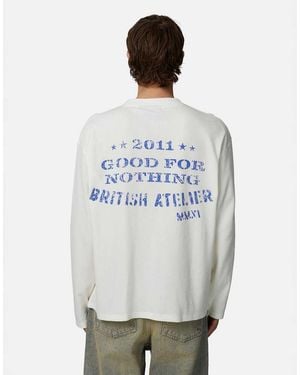 Good For Nothing Long Sleeve Waffle Camo Tee - White