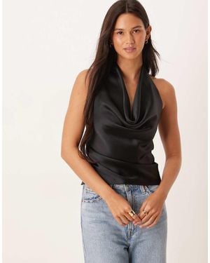 ASOS Satin Halter Cowl Cami Top - Black