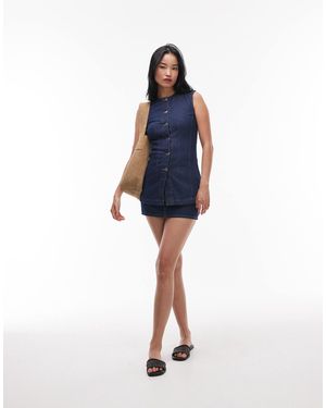 TOPSHOP Denim Longline Fitted Top - Blue
