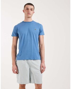 Lacoste Stripe Woven Lounge Shorts With Logo Waistband - Blue