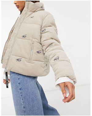 Tommy Hilfiger All Over Signature Logo Cord Puffer - Natural