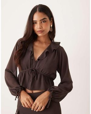 Nobody's Child Arden Ruffle Boho Blouse Co-ord - Brown