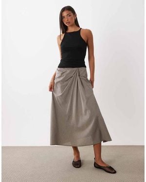 ASOS Midi-Rok Met Hitchdetail En Volume En Ruit - Naturel