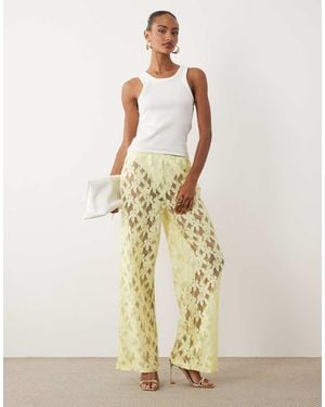 ASOS Lace Wide Leg Trousers - Natural