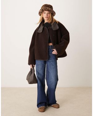 Gina Tricot Oversized Reversible Borg Jacket With High Funnel Neck - Blue