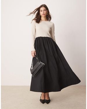 Y.A.S – langärmliges maxikleid mit hybrid-design aus jersey und popeline - Schwarz