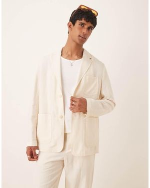 Mango Linen Mix Relaxed Fit Blazer Co-ord - Natural