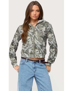 Edikted Tayler Camo Zip Up Hoodie - Grey