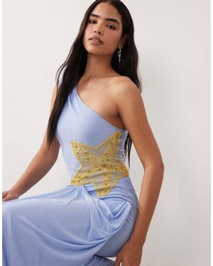 ASOS Starfish Embellished Draped Mesh Maxi Dress - Blue