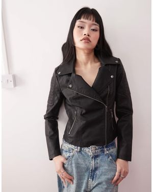 Noisy May Leather Look Jacket - Black