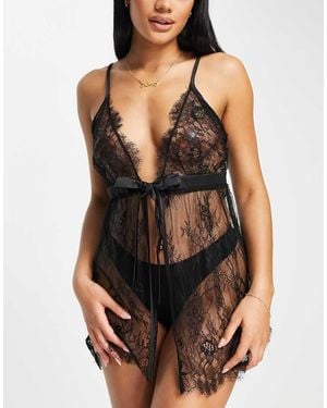 Pour Moi Fuller Bust Tie Front Lace Babydoll - Black