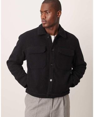 Abercrombie & Fitch Wool Blend Cropped Trucker Jacket - Black