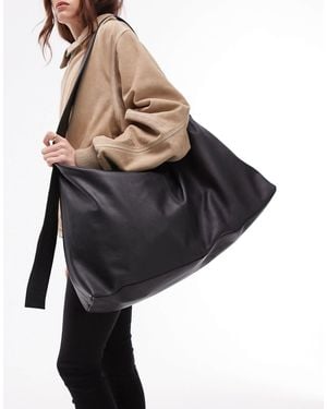 TOPSHOP Leon Leather Tote Bag With Strap Detail - Black