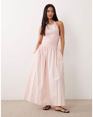 Miss Selfridge Shirred Halter Poplin Maxi Dress - Pink