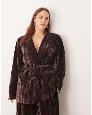 ASOS Asos Design Curve Tie Waist Velvet Blazer Co-Ord - Brown