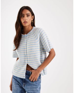 Pieces Short Sleeve Knitted Cardigan - Blue