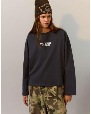 Pull&Bear T-Shirt Con Scritta Metallizzata - Grigio