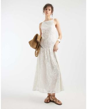 ASOS Slash Neck All Over Lace Midi Dress - White