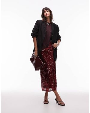 ASOS Sequin Midi Skirt - Red