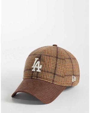 KTZ La Dodgers 9twenty Wool Mix Check Contrast Peak Cap - Brown