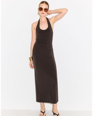 Stradivarius Halter Neck Midi Dress - Brown