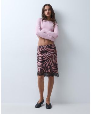 Reclaimed Vintage Awkward Length Satin Midi Skirt With Lace Trim - Multicolour