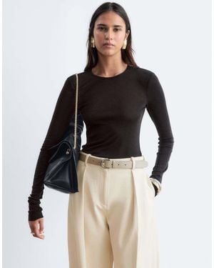 & Other Stories Wool Blend Crew Neck Long Sleeve Top - Brown