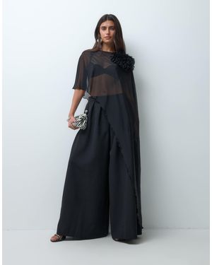 ASOS Mesh Draped Cape Top With Corsage - Black