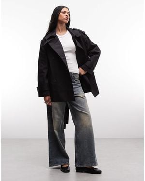 Weekday Oversized Short Trench Coat With Funnel Collar - Black