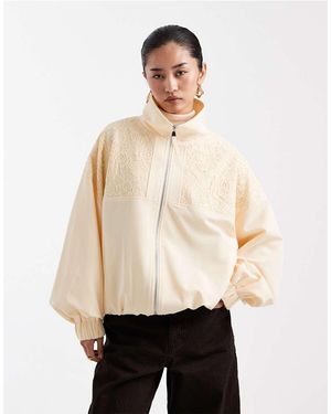 Miss Selfridge Lace Insert Funnel Neck Track Jacket - Natural
