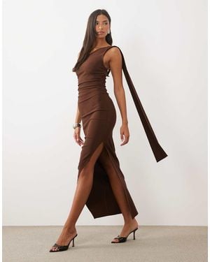 TFNC London Bengaline One Shoulder Draped Maxi Dress - Natural