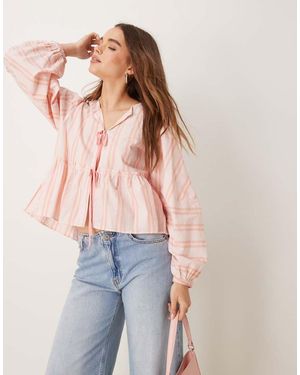 Free People Striped Tie-front Blouse - Blue