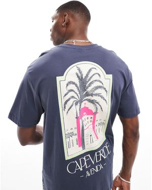 Only & Sons Oversized T-Shirt With Palm Back Print - Blue
