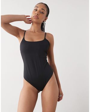 Monki Scoop Neck High Leg Swimsuit - Black