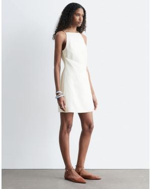 & Other Stories Pure Linen Square Neck Mini Dress With Wrap Front - White