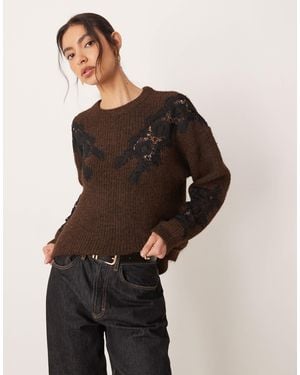 ASOS Lace Insert Boxy Crew Neck Sweater - Brown