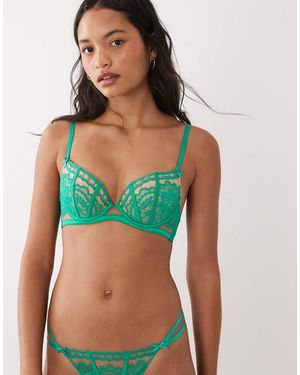 Ann Summers Sujetador Escotado Con Relleno Y Diseño Enrejado De Encaje De - Verde