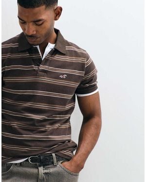 Hollister Fitted Short Sleeve Polo Shirt With Icon Logo - Grey