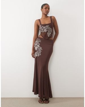 ASOS Co-ord Mesh Embroidered Maxi Skirt - Brown