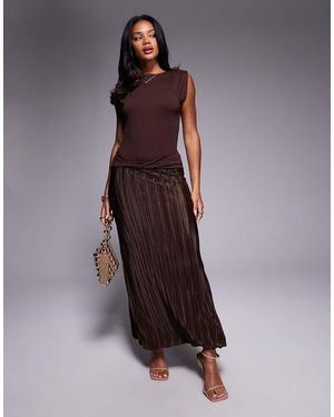 ASOS Hybride Plissé Maxi-Jurk Met Gedraaid Detail - Paars